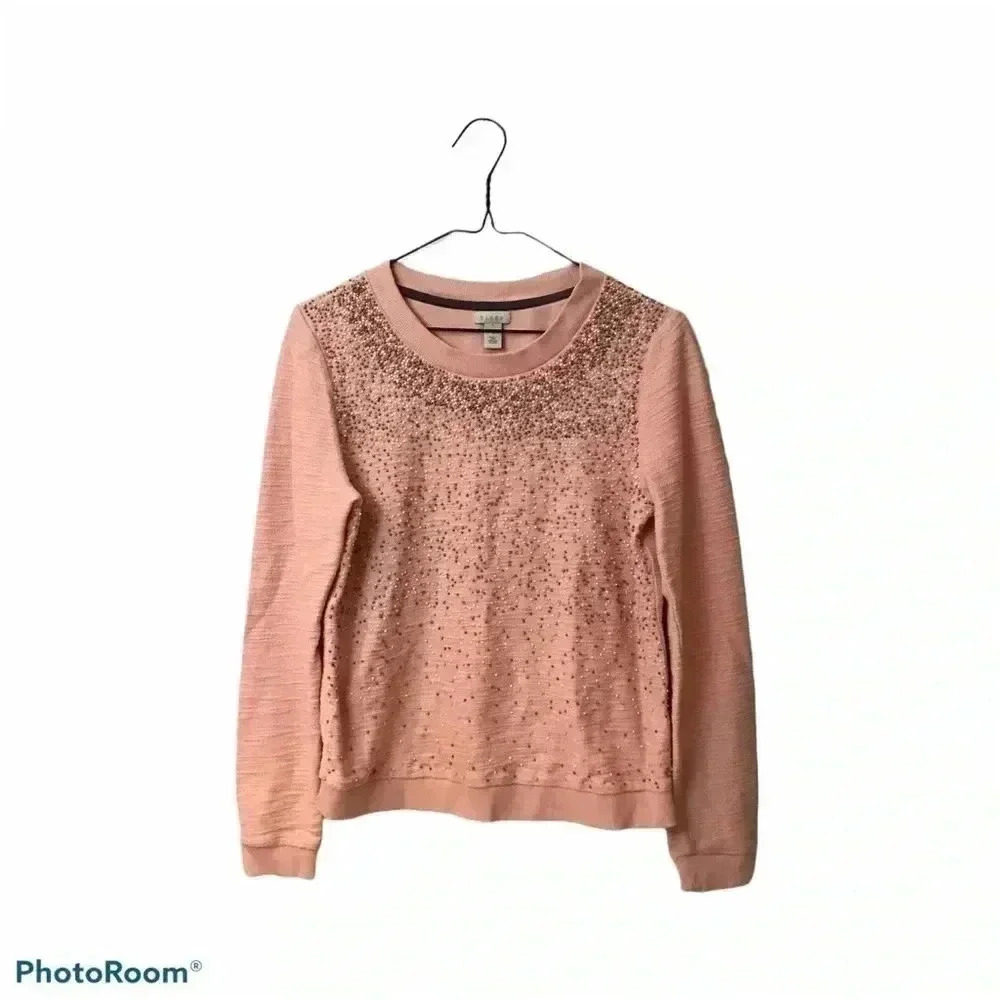 5 for $25 | Hinge Beaded Terry Sweater beaded Pink  Size Small